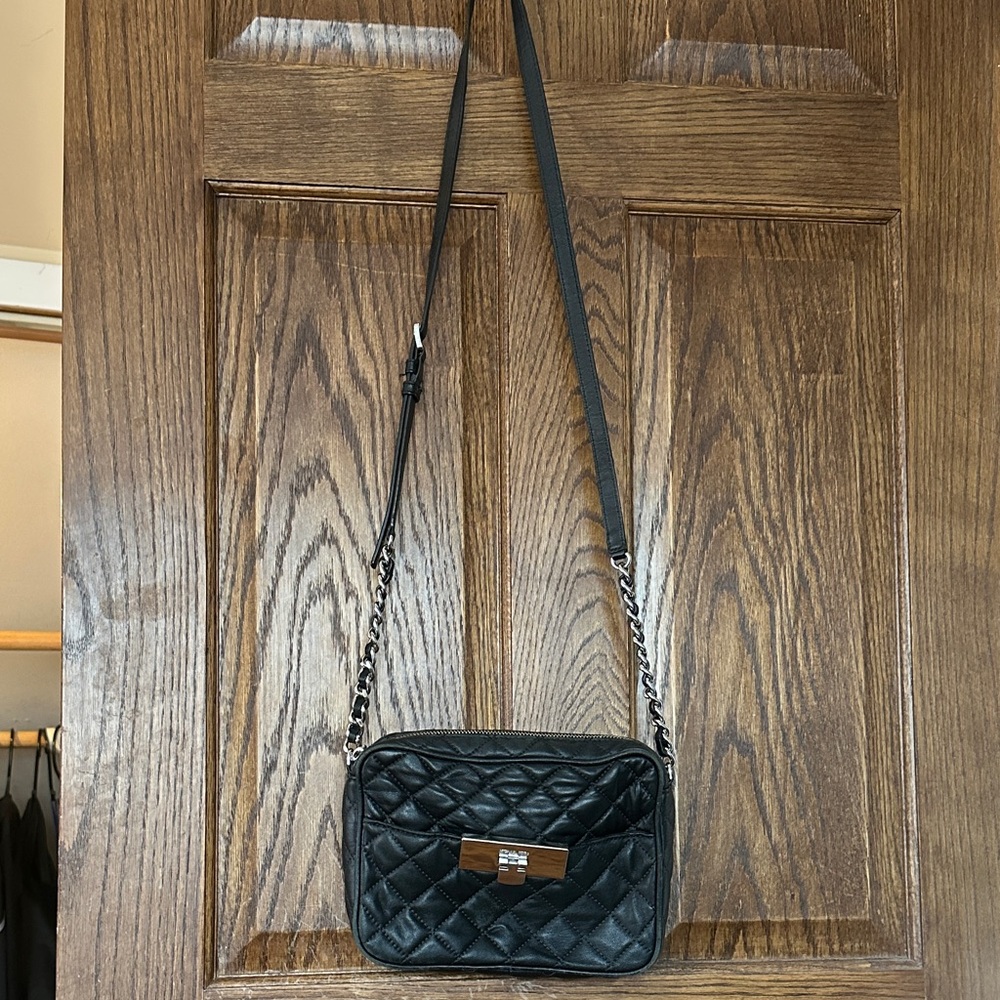 Michael Kors Black Quilted Crossbody with Chain-Accent Strap
